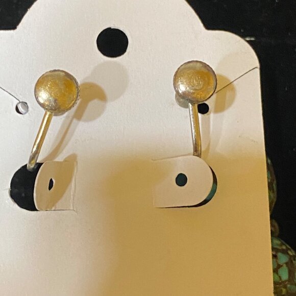 2" x 5/8" Vintage Indian Silver Earrings With Crushed Turquoise Mosaic & Screw B - Picture 3 of 11